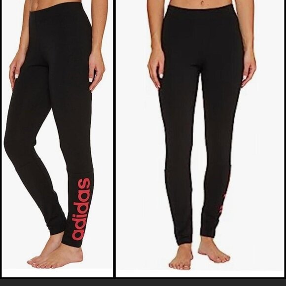 Women Adidas black leggings Size XSmall, with red-orange logo - Picture 1 of 8